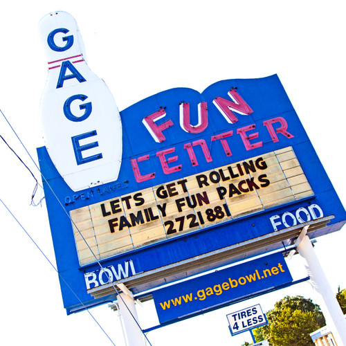 <p>Gage Fun Center is a popular bowling alley located in Topeka, KS.<p><p>Click &lsquo;Choose a Product&rsquo; above to get this image hand printed on a ceramic 4x4 custom coaster, cutting board, magnet, ceramic trivet, ornament, dog tag or canvas.</p>
