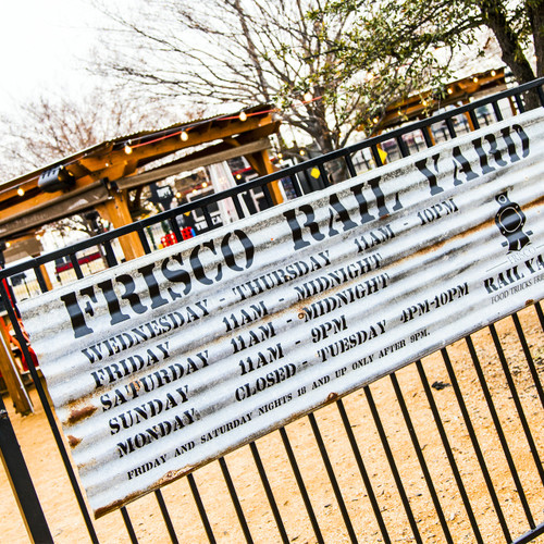 Featuring a variety of gourmet dishes food truck style, the Frisco Rail Yard is a park created to eat, drink, and meet up with friends while listening to good live music. Featuring a variety of gourmet dishes food truck style, the Frisco Rail Yard is a park created to eat, drink, and meet up with friends while listening to good live music.