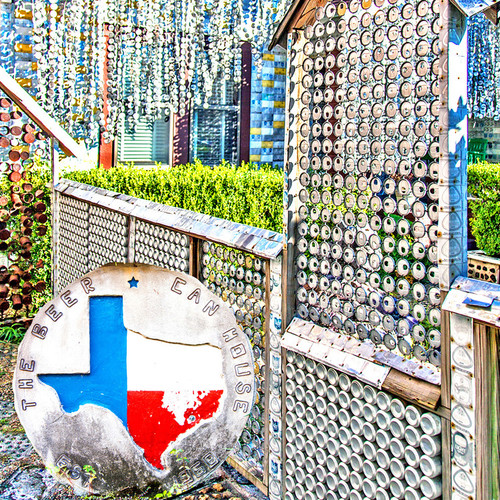 The Beer Can House is a folk art house in Rice Military, Houston, Texas, covered with beer cans, bottles, and other beer paraphernalia. Houstonian John Milkovisch worked through the late 1960s to transform his Houston home at 222 Malone Street into the Beer Can House.  The Beer Can House is a folk art house in Rice Military, Houston, Texas, covered with beer cans, bottles, and other beer paraphernalia. Houstonian John Milkovisch worked through the late 1960s to transform his Houston home at 222 Malone Street into the Beer Can House.