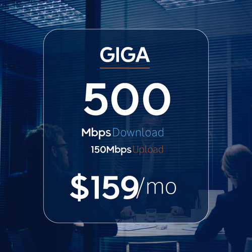 500/150 Mbps—This plan is ideal for mid-sized businesses that demand high-speed internet for a growing team. At $159.00 per month, you can experience rapid downloads and fast upload speeds to power your operations.