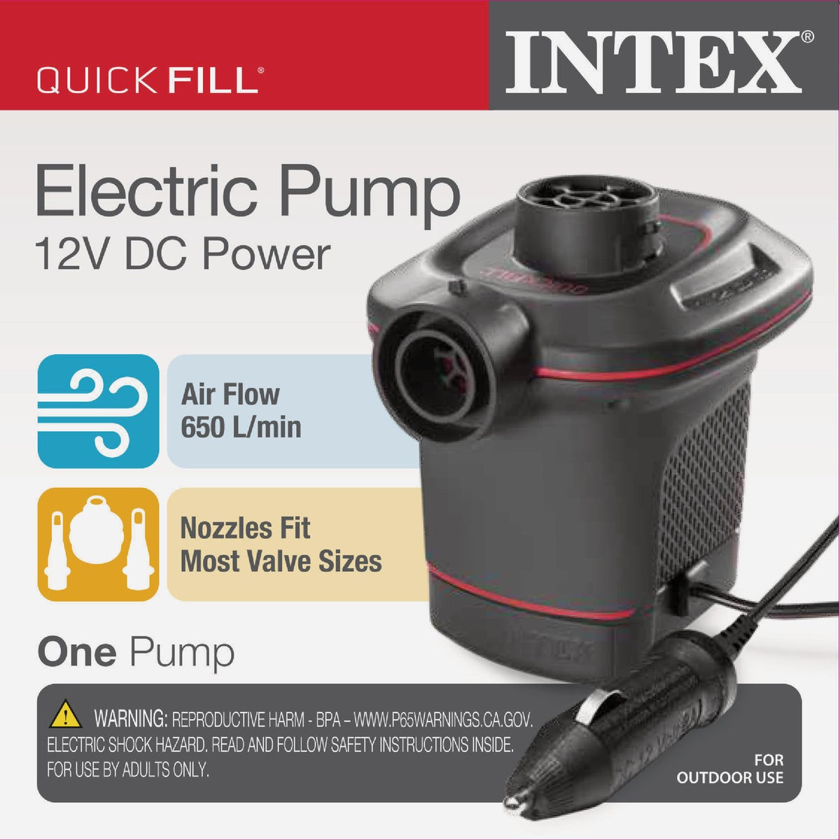 Intex Quick-Fill 12V DC Electric Air Pump - Portable Car-Powered ...