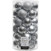 Decoris 2.4 Inch Shatterproof Silver Bauble Christmas Ornament - 37 Pack