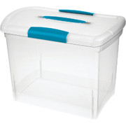 Sterilite ShowOffs Clear Storage Tote - 9-3/4 in x 11-1/2 in x 15-1/4 in, Blue Aquarium Handle and Latches