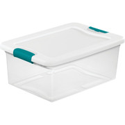 Sterilite 15 Qt. White Latching Storage Tote with Hinged Lid and Space-Saving Design