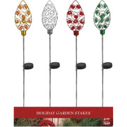 Alpine 33 Inch LED Solar Christmas Bulb Garden Stake with Colorful Design and White LED Lights