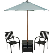 Outdoor Expressions 3-Piece Chat Set with Tempered Glass Table, Umbrella & Chairs