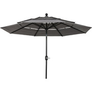 Outdoor Expressions 9 ft. 3-Tier Tilt and Crank Smoke Gray Patio Umbrella