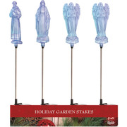 Alpine 34-Inch LED Solar Iridescent Garden Stake with St. Francis, Mary, or Angel Design