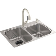 Kohler All-in-One Double Bowl 33-Inch Stainless Steel Kitchen Sink Kit with Faucet and Accessories