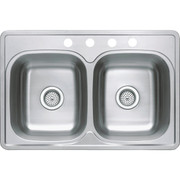 CMI Compass Manufacturing 33-Inch x 22-Inch Double Bowl Stainless Steel Top Mount Kitchen Sink