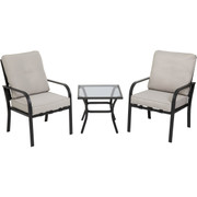 Unbranded 3-Piece Cushioned Chat Set with Tempered Glass Top and Steel Frame