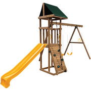 Playstar Maverick I Wooden Play Set Kit – Small Yard Friendly with Swings, Rock Wall, and Scoop Slide