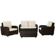 Outdoor Expressions 4-Piece Rattan Chat Set with Steel Frame and Polyester Cushions