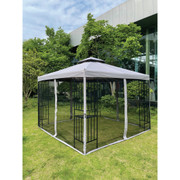 Outdoor Expressions 13 ft. x 13 ft. Gray and Matte Black Steel Gazebo with Mosquito Netting and Corner Shelves