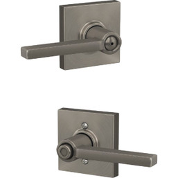Schlage F Series Latitude Lever with Collins Trim Bed and Bath Lock in Satin Nickel