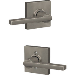 Schlage F Series Latitude Lever with Collins Trim Hall and Closet Lock in Satin Nickel - F10LAT622COL