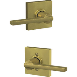 Schlage F Series Latitude Lever with Collins Trim Hall and Closet Lock in Satin Brass