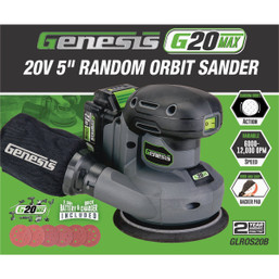 Genesis G20Max 20V Cordless Random Orbital Sander Kit with 2.0 Ah Battery & Charger