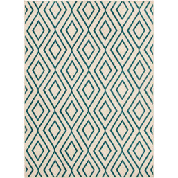 Backyard Bungalow Sierra 6 Ft. 6 In. x 9 Ft. 6 In. Concentric Diamond Ivory/Teal Plush Outdoor Rug