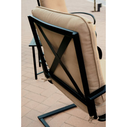 Outdoor Expressions 3-Piece Motion Chat Set with Black Steel Frame and Tan Cushions