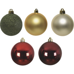Decoris 2.4 Inch Shatterproof Red, Green, and Gold Bauble Christmas Ornament (30-Pack)