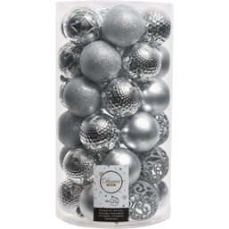 Decoris 2.4 Inch Shatterproof Silver Bauble Christmas Ornament - 37 Pack