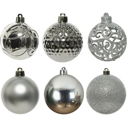Decoris 2.4 Inch Shatterproof Silver Bauble Christmas Ornament - 37 Pack
