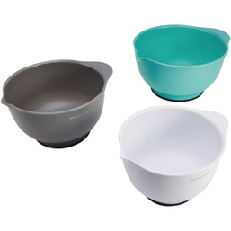 KitchenAid Plastic Mixing Bowls Set (3 Pieces) with Nonslip Bases and Spouts