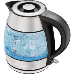 Chefman 1.2L Electric Glass Kettle with Rapid Boil and Blue LED Lights