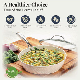 Gotham Steel Hammered Cream 15-Piece Cookware Set with Ultra-Ceramic Coating