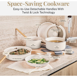 Gotham Steel Detachable Handle 18-Piece Cookware Set with Ceramic Nonstick Coating