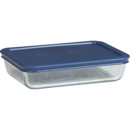 Pyrex Simply Store 3-Cup Rectangle Glass Storage Container with Navy Blue Lid