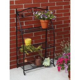 Best Garden Black Powder-Coat Steel 38 Inch Indoor/Outdoor Plant Stand with Decorative Scroll and Leaf Design