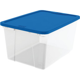 Homz 64 Qt. Clear Storage Tote with Blue Snap Lid * Modular and Stackable Organizer