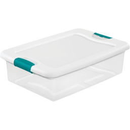 Sterilite 32 Qt. White Latching Storage Tote - Space-Saving Plastic Organizer with Hinged Lid