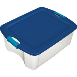 Sterilite 12 Gallon Clear Base with Blue Latch & Carry Storage Tote