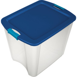 Sterilite 26 Gallon Clear Base with Blue Latch & Carry Storage Tote