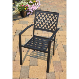 Outdoor Expressions 5-Piece Black Slat Dining Set with Steel Frame and Umbrella Hole