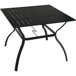 Outdoor Expressions 5-Piece Black Slat Dining Set with Steel Frame and Umbrella Hole