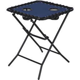 Outdoor Expressions Blue 18-Inch Square Steel Folding Side Table with Cup Holders