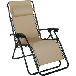 Outdoor Expressions Zero Gravity Relaxer Light Tan Convertible Lounge Chair with Steel Frame and Oxford Fabric