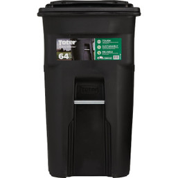 Toter 64 Gallon Black Outdoor Trash Can with Wheels and Attached Lid