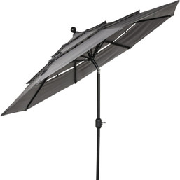 Outdoor Expressions 9 ft. 3-Tier Tilt and Crank Smoke Gray Patio Umbrella