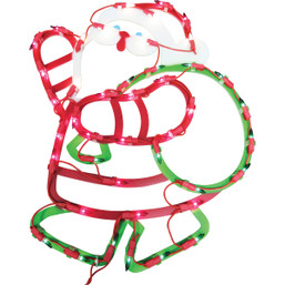 J Hofert 17.5 Inch Pre-Lit Waving Santa Plaque with 43 Lights for Holiday Decor