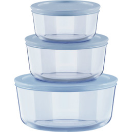 Pyrex Simply Store Tinted Round Storage Set with Blue Plastic Lids (6-Piece)