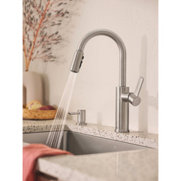 Moen Durani Pulldown Spot Resist Stainless Kitchen Faucet with Power Boost and Soap Dispenser