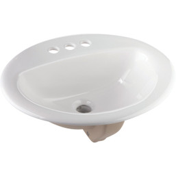Oval Drop-In Bathroom Sink with 4-inch Faucet Centers - White