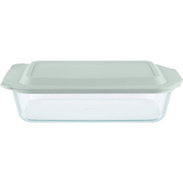 Pyrex 9 x 13 Inch Glass Deep Baking Dish with Sage Lid - Durable Tempered Glass for Even Cooking