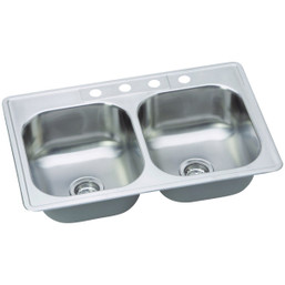 Elkay Dayton 33 Inch x 22 Inch x 8-1/16 Inch Stainless Steel Double Bowl Drop-In Kitchen Sink