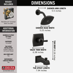 Delta Flynn Matte Black Single-Handle Tub and Shower Faucet with Touch-Clean Spray Holes and Monitor Technology